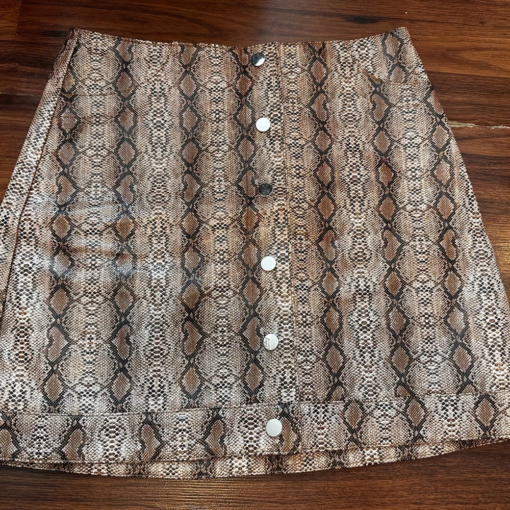 Topshop Brown Snake Print Mini Skirt